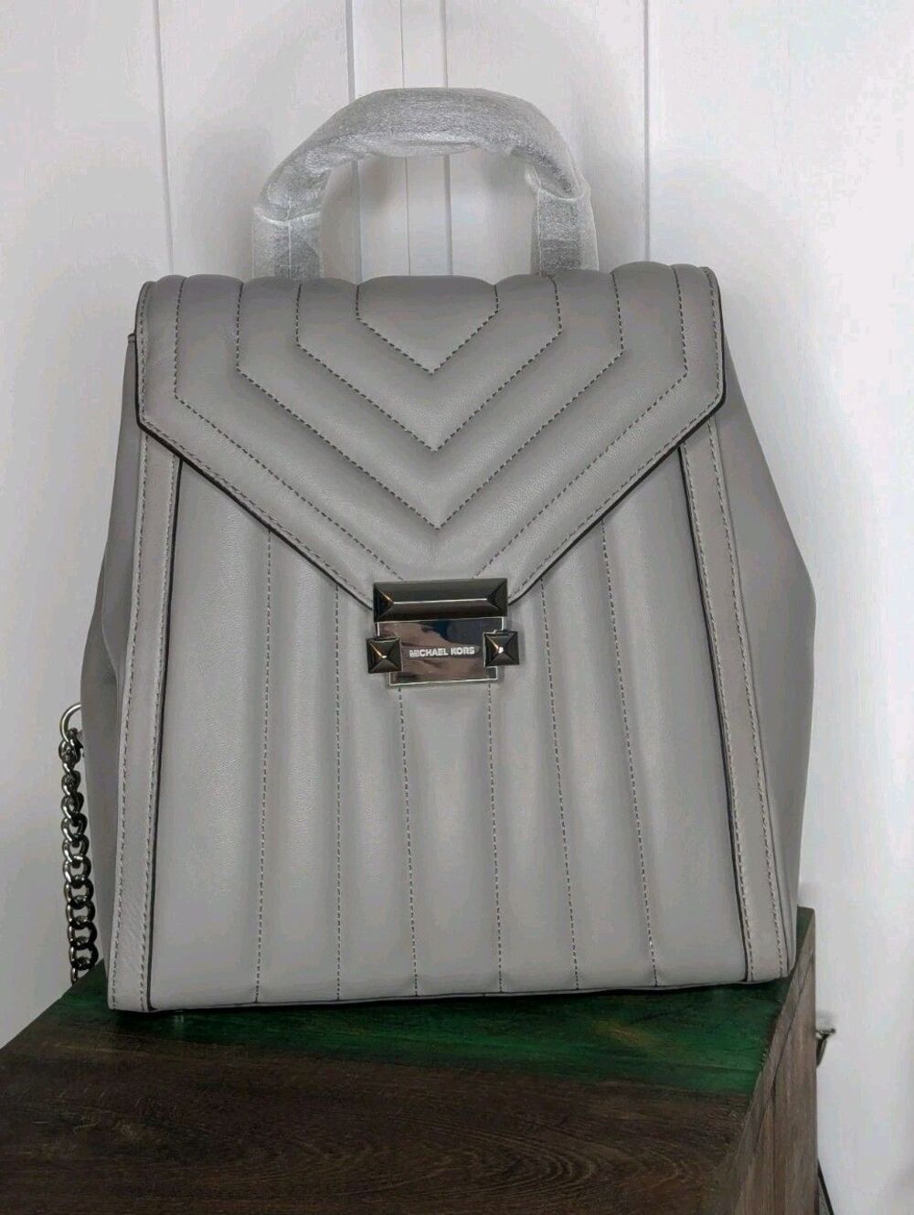 Michael Kors Whitney Quilted Backpack - Pearl Grey, Silver, Small, Dust-bag, NWT